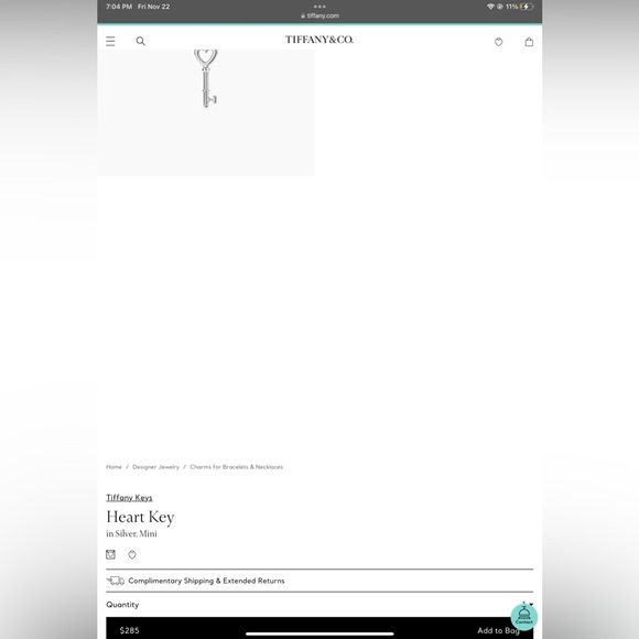 Tiffany & Co Heart Key Charm - Picture 8 of 8